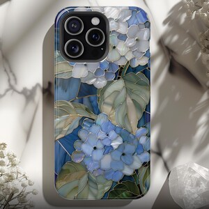 Hydrangea flower floral faux stained glass illusion print Tough Phone Case | Iphone 16 15 14 13 12 11 X 8 Galaxy S25 S24 S23 Pixel 9 8 7 XL
