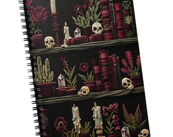 Dark Academia Journal, Gothic Bookshelf, Skull Notebook. Witchy Stationery, Writers, Spooky Gift for Her. Bookish Embroidery, Bookworm, Fall