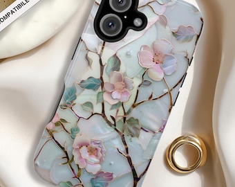 Blossom Wildflowers MagSafe Tough Phone Case, Floral Stained Glass PRINTED Design,Botanical Protective Covers for iPhone 17 16 15 14 13 12