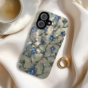 Wildflowers Tough Phone Case, Abalone Inlay PRINTED Design, Floral Protective Covers for iPhone 17 16 15 14 Galaxy S26 S25 S24 Pixel 10 9 8