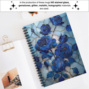 Blue Rose Floral Flower Stained Glass PRINTED Spiral Notebook - Ruled ...