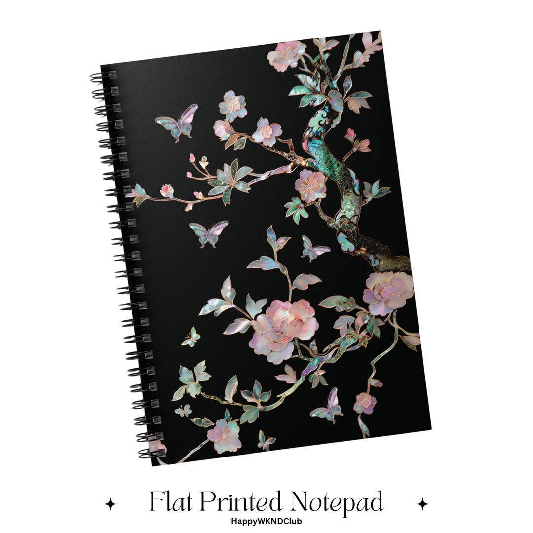 Black East Asian Lacquerware Notebook, Cherry Blossom, Mother of Pearl ...