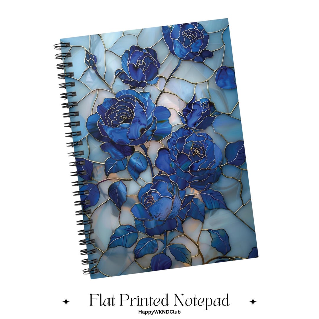 Blue Rose Floral Flower Stained Glass PRINTED Spiral Notebook - Ruled ...