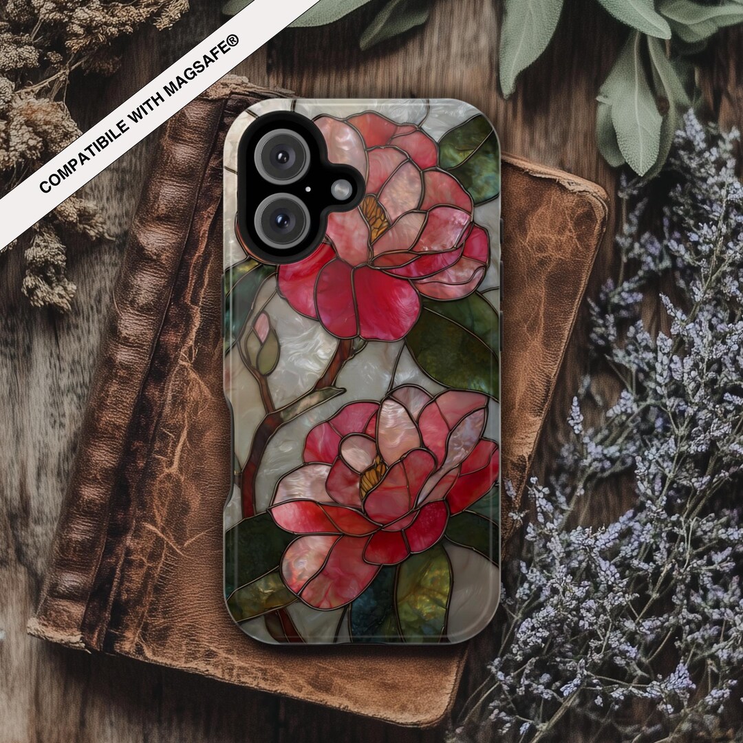 Pink Camellias Magsafe® Compatible Tough Phone Case, Rustic Floral ...