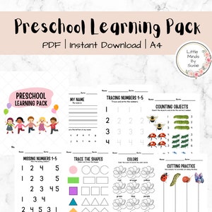 Preschool + Kindergarten Learning Pack | 18 Pages | Activity worksheets | Summer Activity | Toddler Tracing Activities | Homeschool