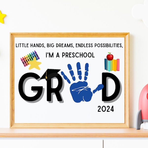 Preschool Graduation Certificate, Preschool Keepsake, Handprint Art, 2024 Grad, Graduation Sign, DIY kid craft, Last day activity,Homeschool
