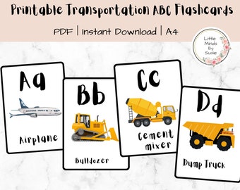 Printable Transportation ABC Flashcards, Preschool, Homeschool, Kindergarten, Educational Flashcards, Vehicle Names A to Z, Vehicles