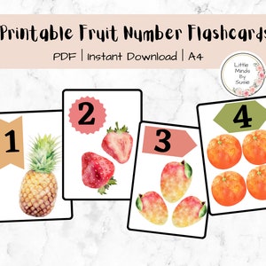 Comptage des fruits 1-10, apprentissage, mathématiques, nombres imprimables, école à la maison, salle de classe, préscolaire, maternelle, cartes flash, téléchargement immédiat