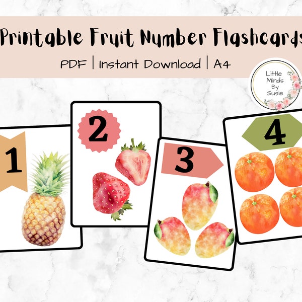 Fruit Counting 1-10, Learning, Math, Printable Numbers, Homeschool, Classroom, Preschool, Kindergarten, Flash Cards, Instant Download