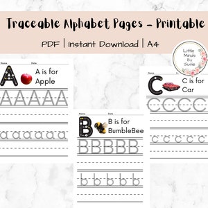 26 Traceable Alphabet Worksheets, Uppercase and Lowercase, Preschool, Homeschool, Letter Tracing, Early Writing, Classroom, Writing Practice
