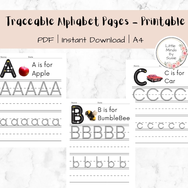26 Traceable Alphabet Worksheets, Uppercase and Lowercase, Preschool, Homeschool, Letter Tracing, Early Writing, Classroom, Writing Practice