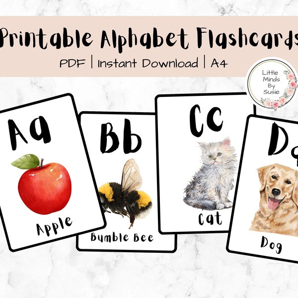 ABC Flash Cards, Educational Cards, Preschool, A-Z Cards, Learn ABCs, Alphabet Flashcards, Kindergarten, Homeschooling, DIGITAL DOWNLOAD