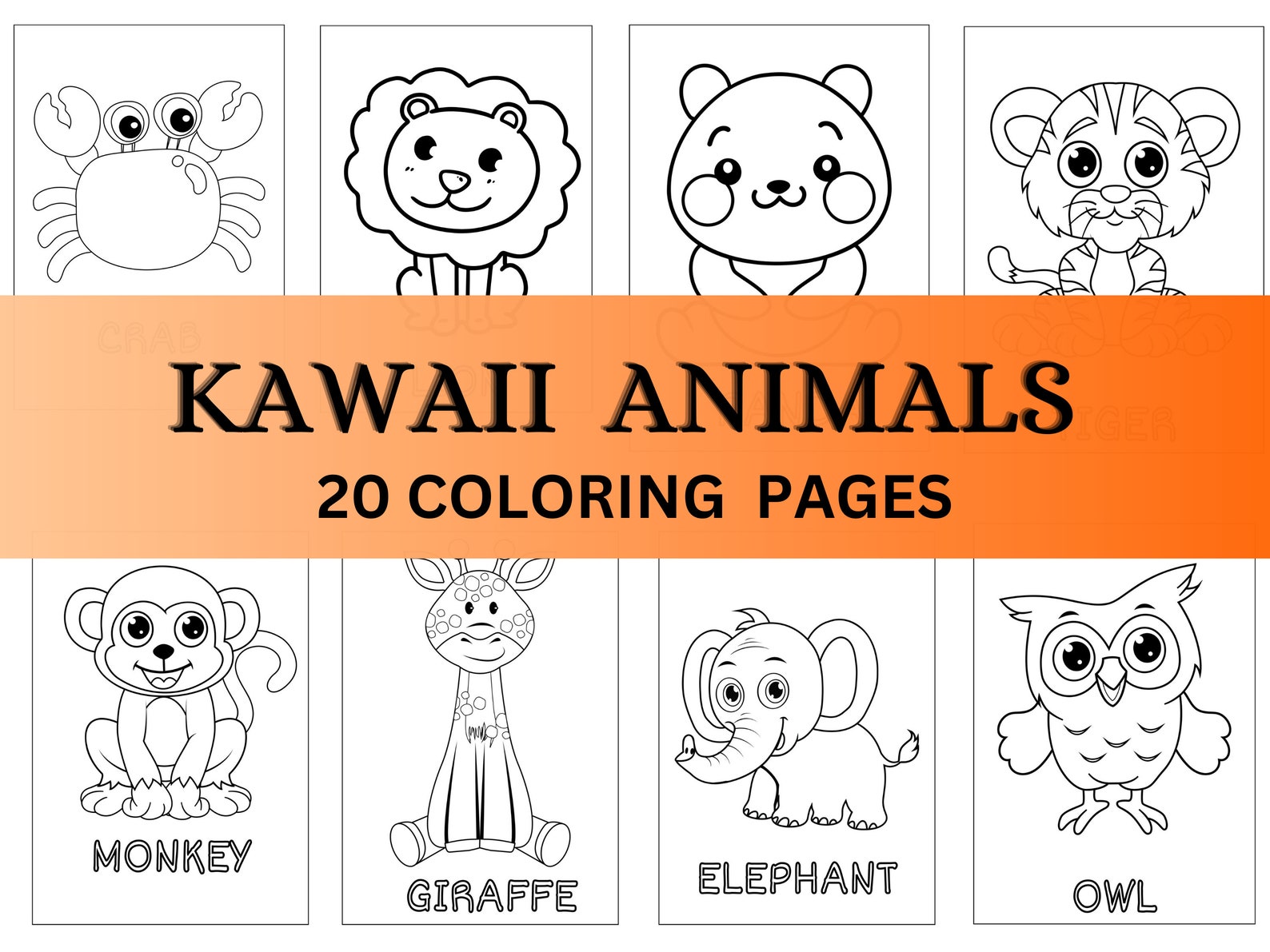 Kawaii Animals Coloring Book, 20 Cute Pages for Kids (printable ...