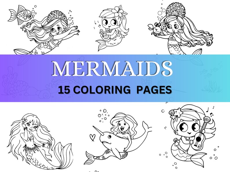 Mermaids Coloring Pages for Kids Girls, 15 Fun Printable Coloring ...