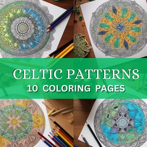 Colouring Pages for adults, 10 Celtic Manadla Coloring pages to color, printable Coloring Book, Instant download