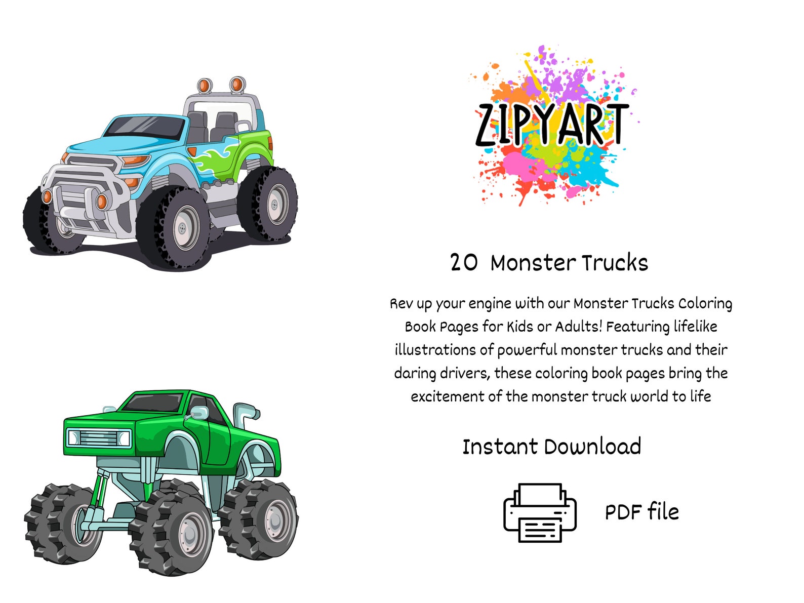 Monster Truck Coloring Pages for Boys, 20 Monster Truck Coloring Sheets