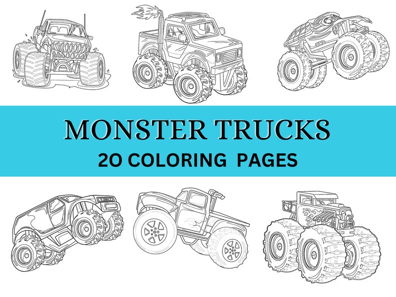 Monster Truck Coloring Pages for Boys, 20 Monster Truck Coloring Sheets for Boys, Kids Printable ...
