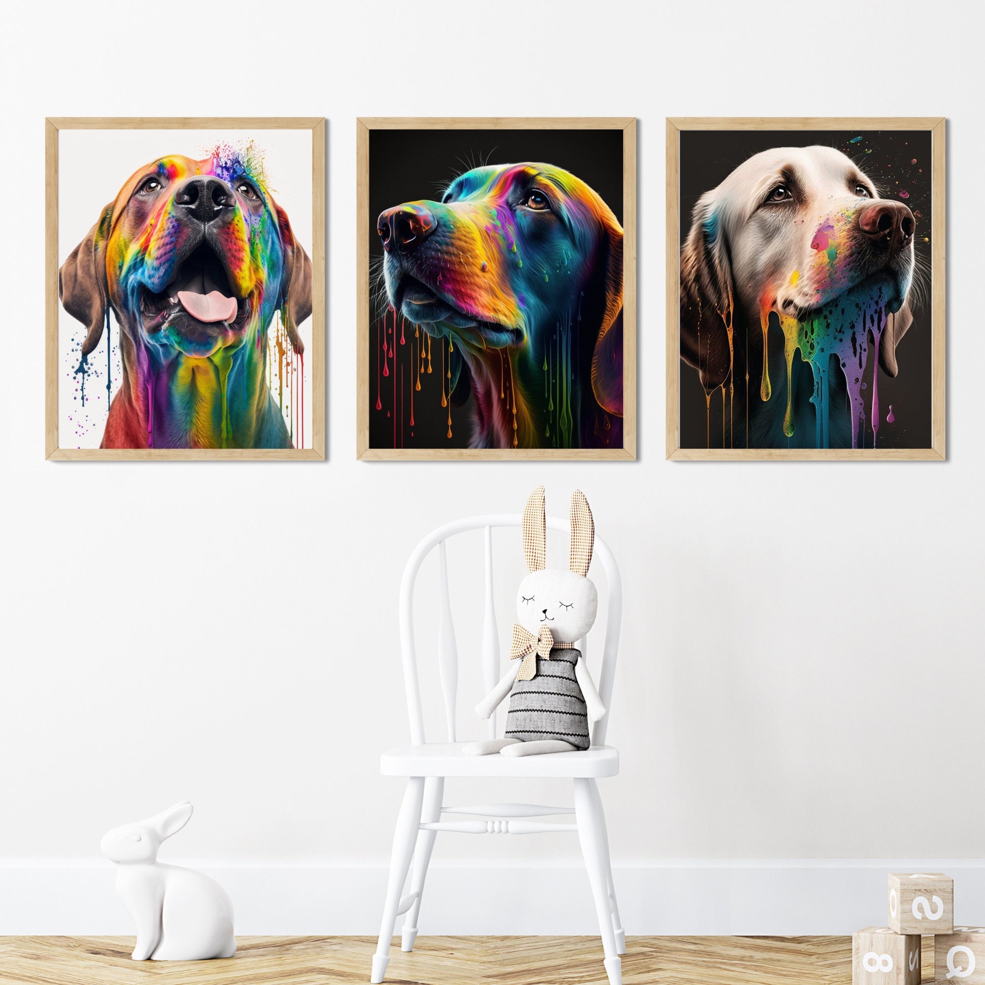 pet canvas art rainbow friends colorful design cute dog face - Blue Dog  Paintings - Sticker