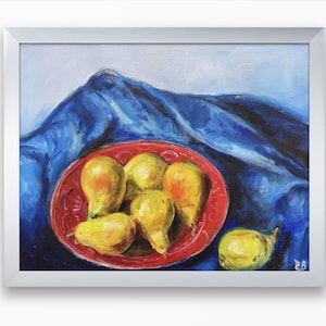 Pears on the Blue - original oil painting on canvas