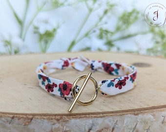 Bracelet tissu fleuri style liberty or 18k