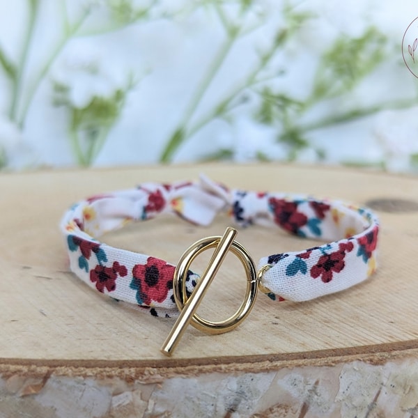 Bracelet tissu fleuri style liberty or 18k