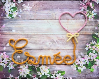 Knitted name, nursery name, personalized baby name, personalized birth gift, baby room decoration, door decoration
