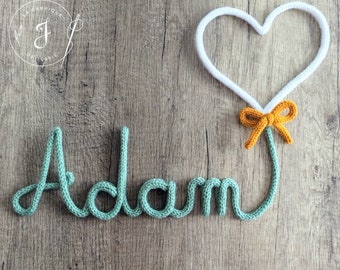 Knitted name, nursery name, personalized baby name, personalized birth gift, baby room decoration, door decoration