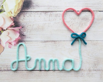Knitted name, nursery name, personalized baby name, personalized birth gift, baby room decoration, door decoration