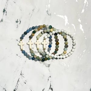 Gemstone cross bead bracelet boho religious jewelry for women faith inspired jewelry for moms bone bead cross bracelet Easter gift for her image 10