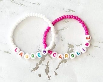 Rainbow letter name bracelet custom jewelry for girls stretchy name bracelet friendship bracelet for kids birthday gift for kids seed beads