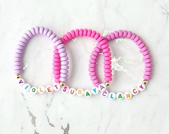 Rainbow letter beaded bracelet custom name bracelet for kids stretchy name bracelet friendship bracelet for kids polymer clay beads
