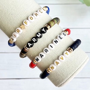 Military Heishi bracelets for women Air Force Army Marines Navy bracelets for women Veterans Heishi military bracelets beaded bracelet