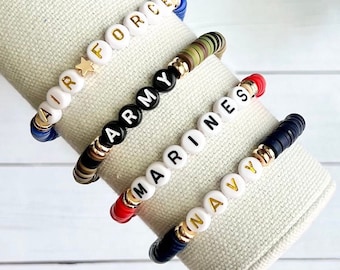 Military heishi bracelets for women Air Force Army Marines Navy bracelets for women Veterans heishi military beaded patriotic bracelets