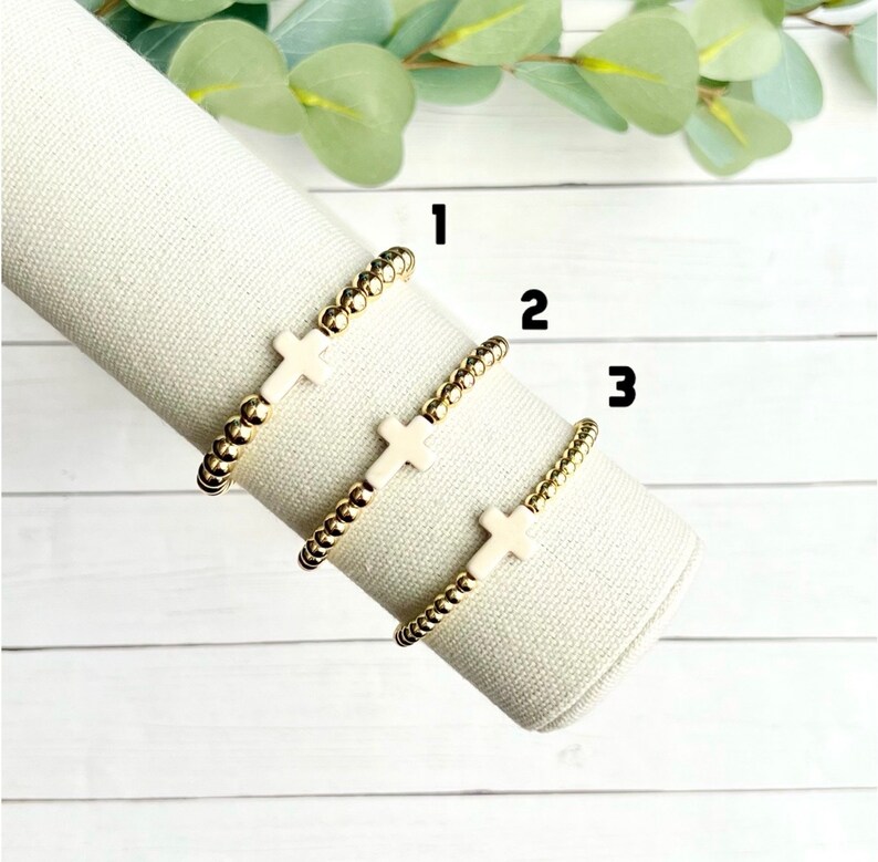 Gold Bead Cross Bracelet, Religious Bracelet, Stacking Bracelet