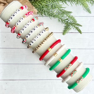 Christmas Bracelets Heishi Christmas bracelets for women Christmas holiday bracelets custom word bracelets for her
