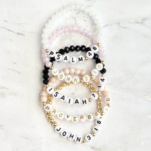 bible verse of your choice with faceted bead color of your choice with gold accents.