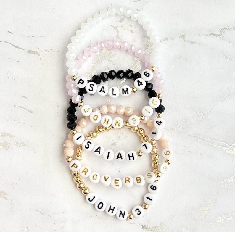 bible verse of your choice with faceted bead color of your choice with gold accents.