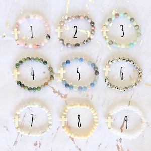 Gemstone cross bead bracelet boho religious jewelry for women faith inspired jewelry for moms bone bead cross bracelet Easter gift for her image 4