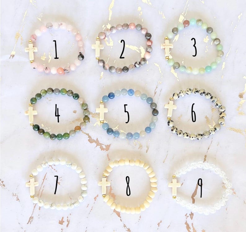 Gemstone cross bead bracelet boho religious jewelry for women faith inspired jewelry for moms bone bead cross bracelet Easter gift for her image 4