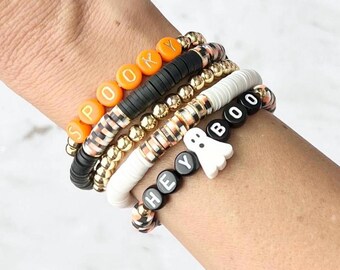 Spooky Halloween Beaded Bracelet Women's Stacking Bracelets Halloween heishi bracelets Boo bracelet Halloween gift for her