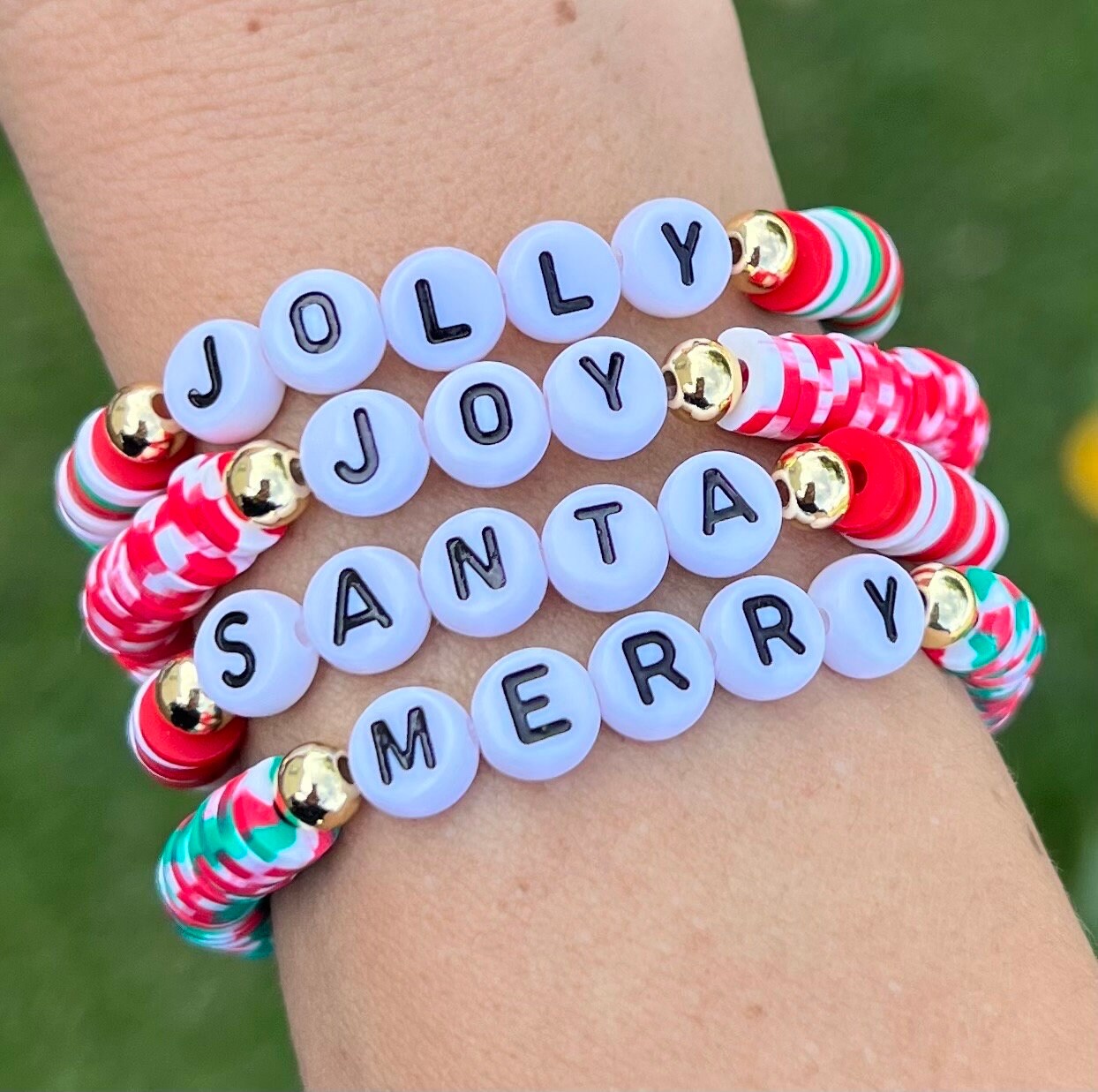 Christmas Bracelets, Heishi Christmas Bracelets for Women, Christmas