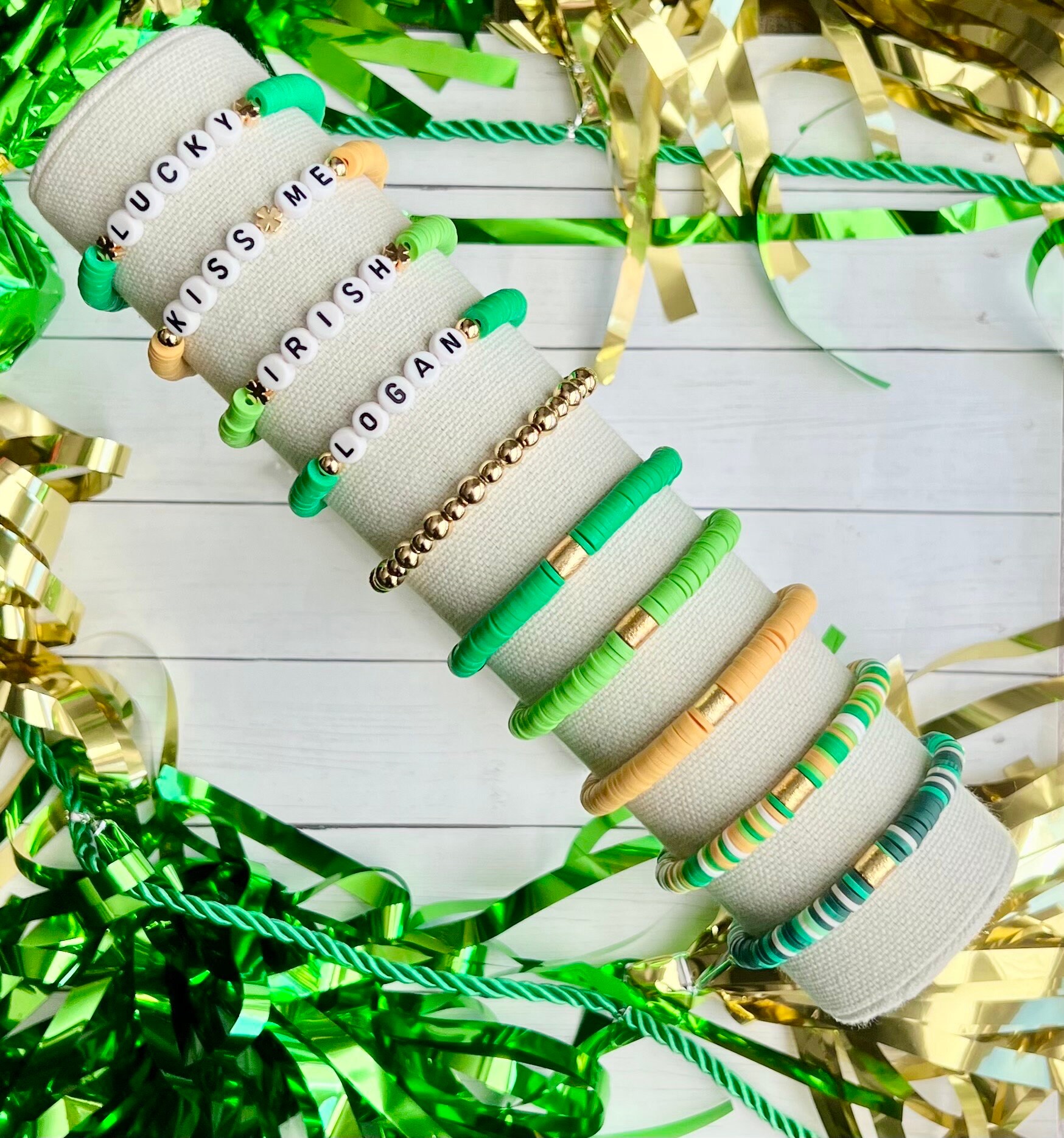 St Patrick's Day Theme Light and Dark Green Clay Beads Handmade Braclet 