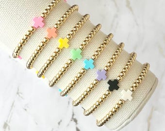 Pastel cross colored beaded bracelet faith inspired jewelry for women religious bracelet Christian gold cross bracelet fun cross bracelets