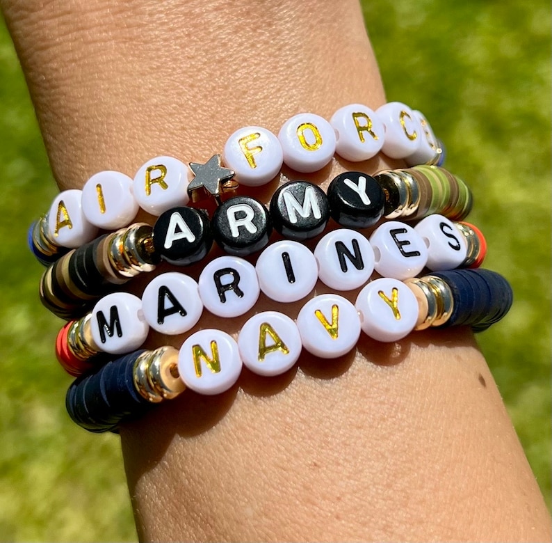 Military Heishi Bracelets, Air Force, Army, Marines, Navy, Bracelets
