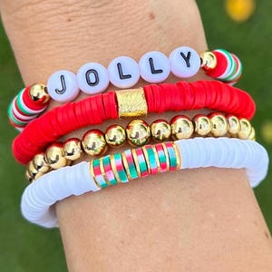 Custom Christmas Bracelets Heishi Christmas bracelets for women holiday bracelets for her custom word bracelets for girls stretch bracelets