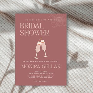 Bridal Shower Invitation, Pink Bridal Party Itinerary, Modern Bridal Shower Invitation Editable, Hens Party Invite