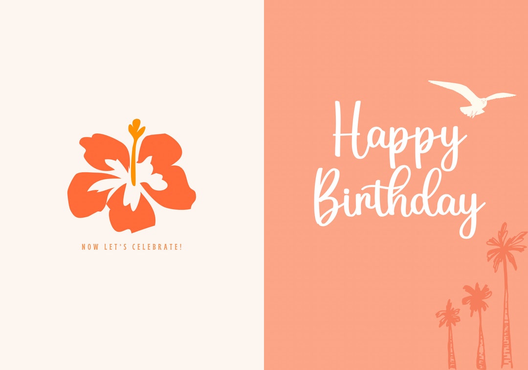 Printable, Foldable Beach Themed, Hawaiian, Happy Birthday Card - Etsy