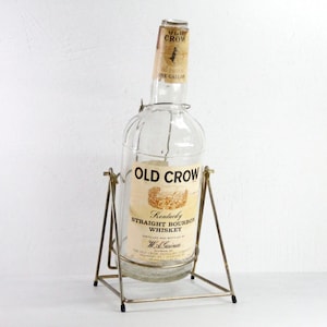 Old Crow Whiskey Bottle On Pouring Stand XL | 70s Bar Decor