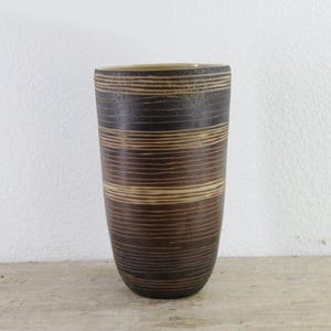 Vintage MCM Cased Art Glass Vase Incised Striped Vessel