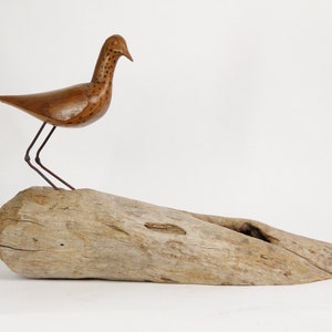 Midcentury Shorebird on Driftwood Sculpture  | Signed Ellis